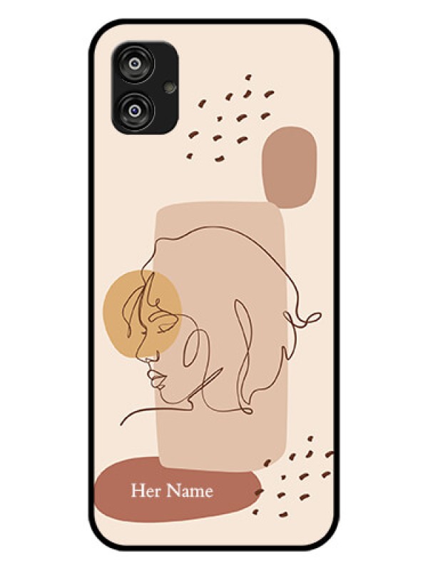 Custom Galaxy F04 Photo Printing on Glass Case - Calm Woman line art Design