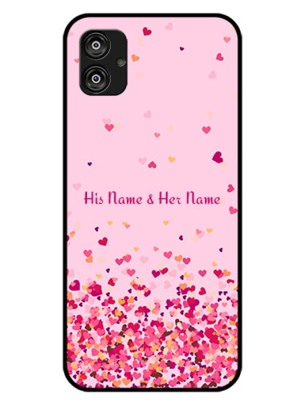 Custom Galaxy F04 Photo Printing on Glass Case - Floating Hearts Design