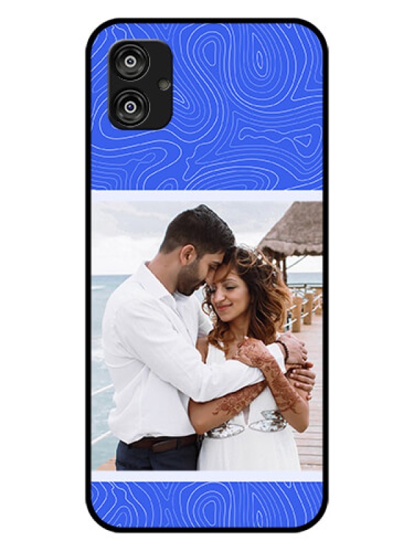 Custom Galaxy F04 Custom Glass Mobile Case - Curved line art with blue and white Design