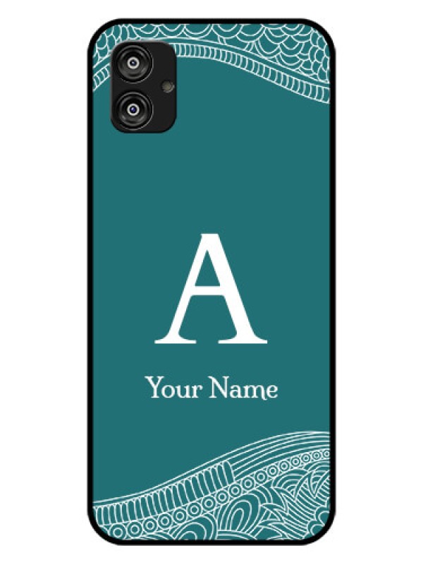 Custom Galaxy F04 Personalized Glass Phone Case - line art pattern with custom name Design