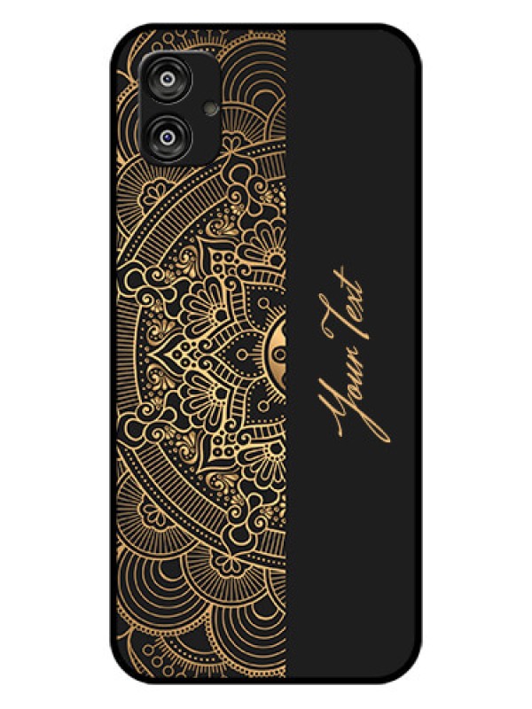 Custom Galaxy F04 Photo Printing on Glass Case - Mandala art with custom text Design