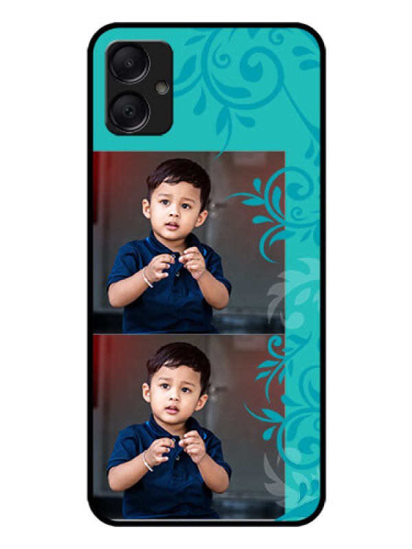 Custom Galaxy F05 Custom Glass Phone Case - With Photo And Green Floral Design