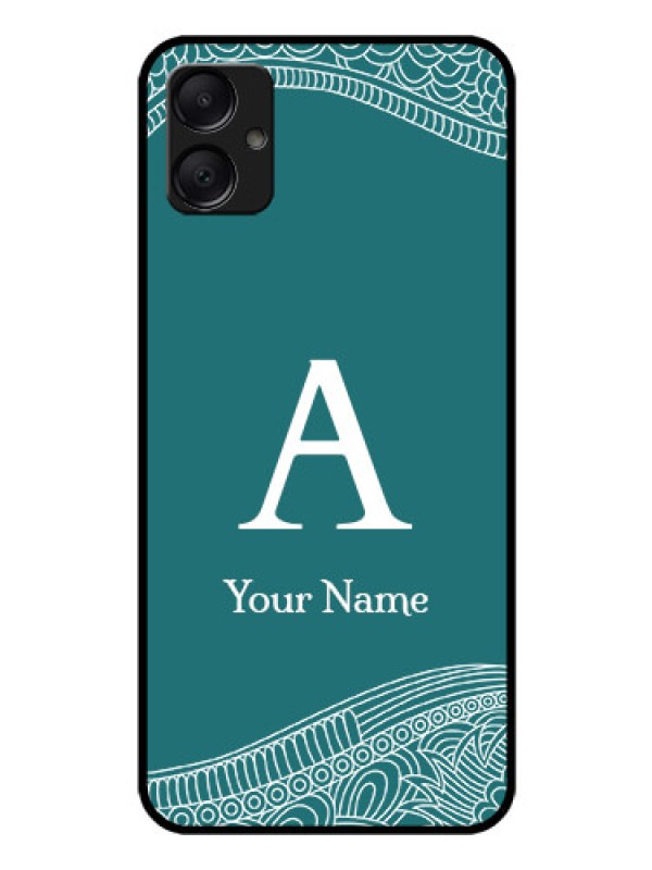 Custom Galaxy F05 Custom Glass Phone Case - Line Art Pattern With Custom Name Design