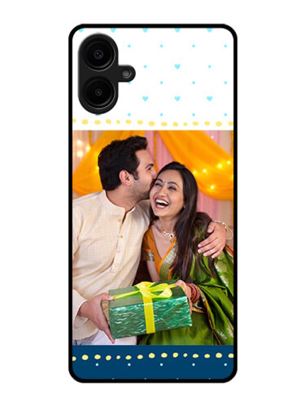 Custom Galaxy F06 Custom Glass Phone Case - White And Blue Abstract Design