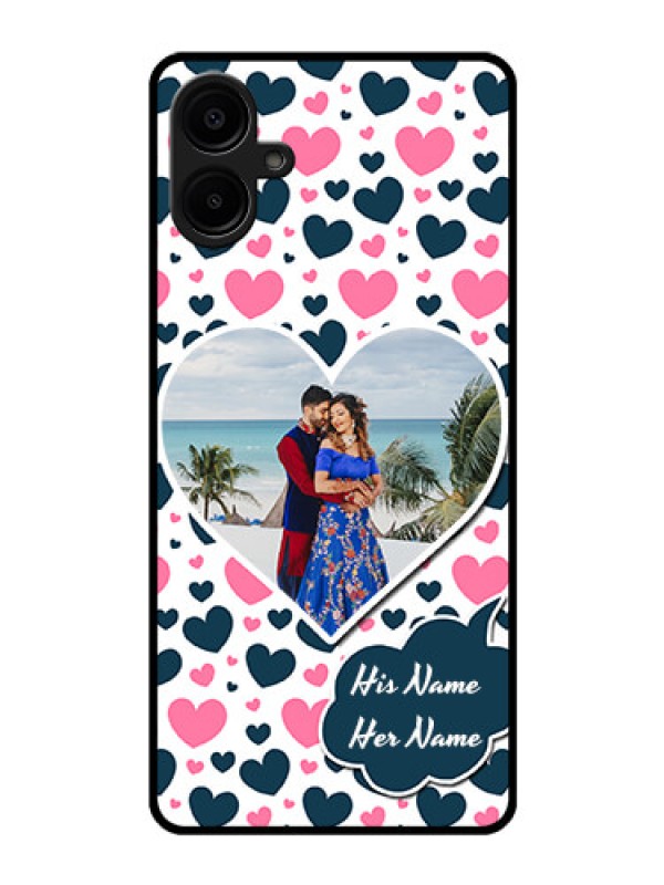 Custom Galaxy F06 Custom Glass Phone Case - Pink and Blue Heart Design