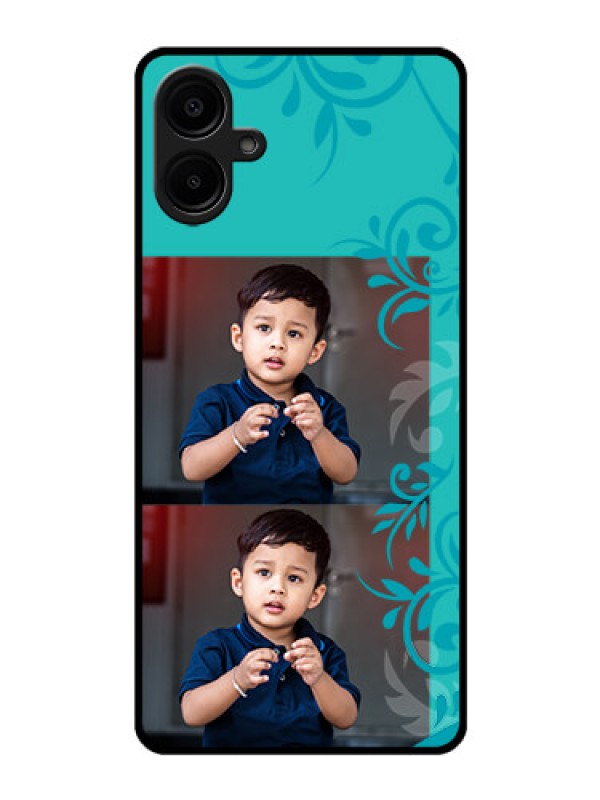 Custom Galaxy F06 Custom Glass Phone Case - With Photo And Green Floral Design
