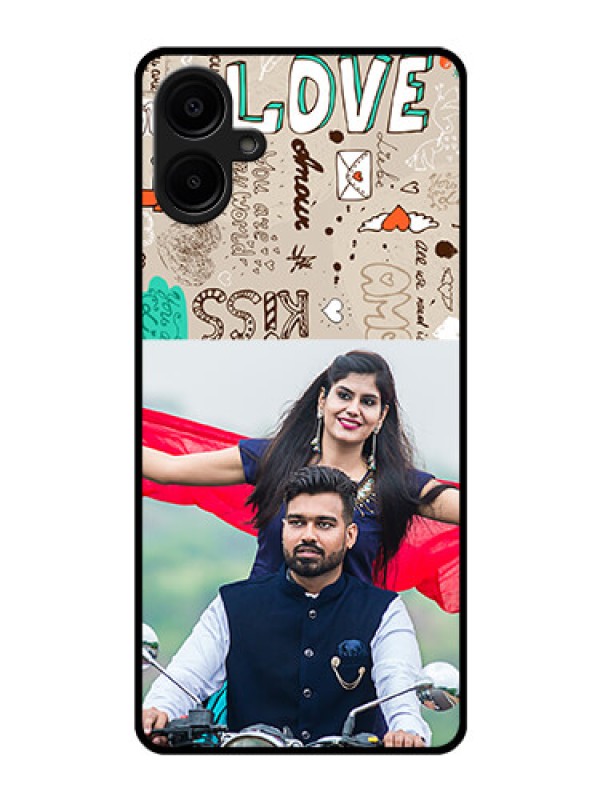 Custom Galaxy F06 Custom Glass Phone Case - Love Doodle Pattern