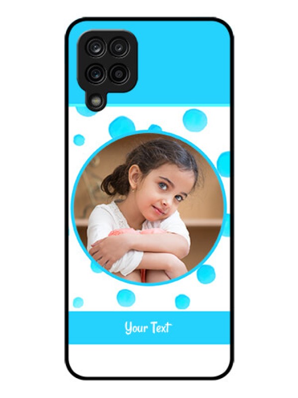 Custom Galaxy F12 Photo Printing on Glass Case - Blue Bubbles Pattern Design
