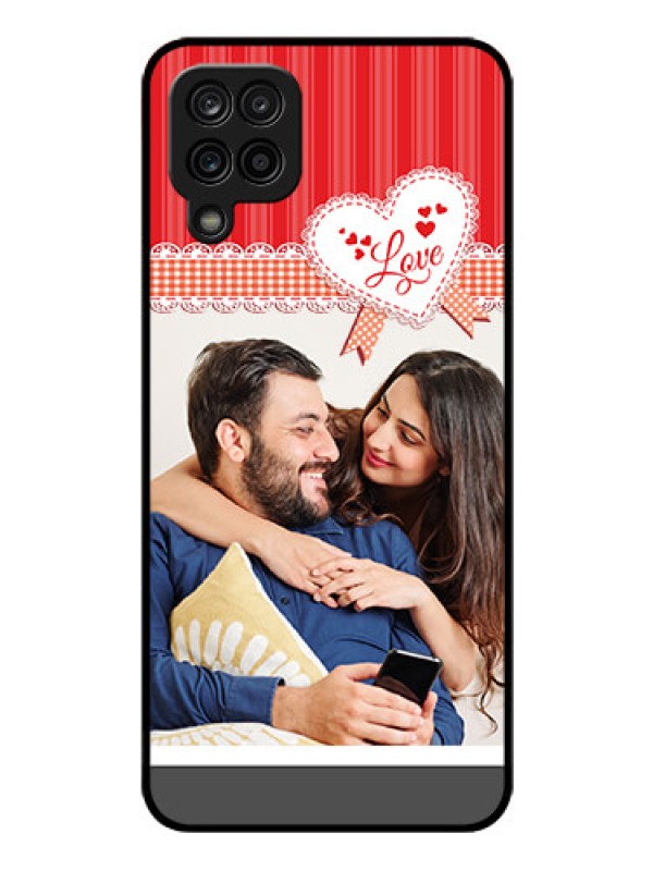 Custom Galaxy F12 Custom Glass Mobile Case - Red Love Pattern Design