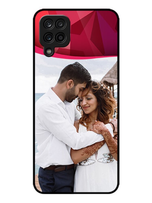 Custom Galaxy F12 Custom Glass Mobile Case - Red Abstract Design