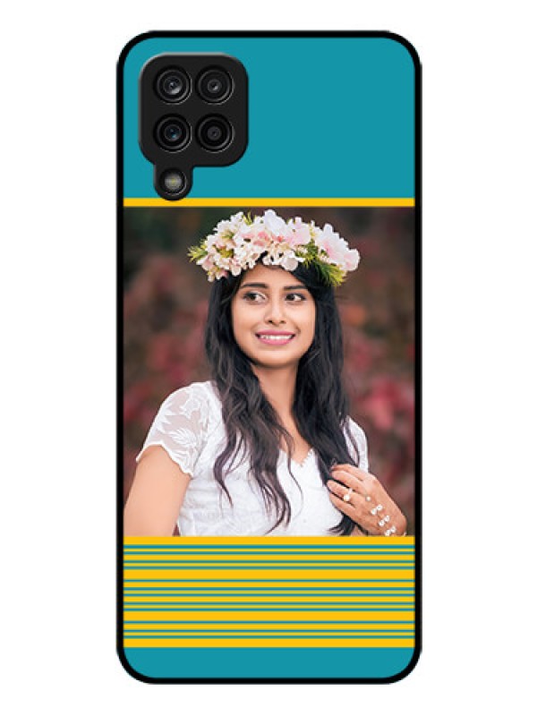 Custom Galaxy F12 Custom Glass Phone Case - Yellow & Blue Design 