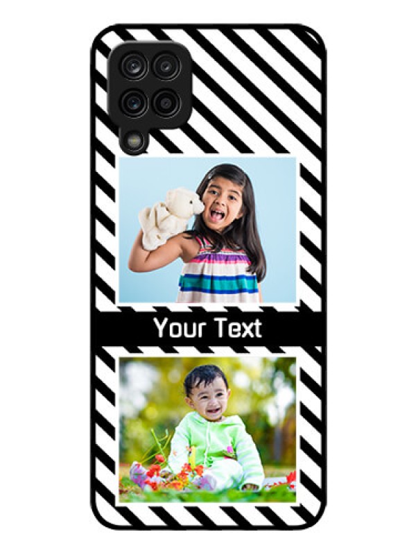 Custom Galaxy F12 Photo Printing on Glass Case - Black And White Stripes Design