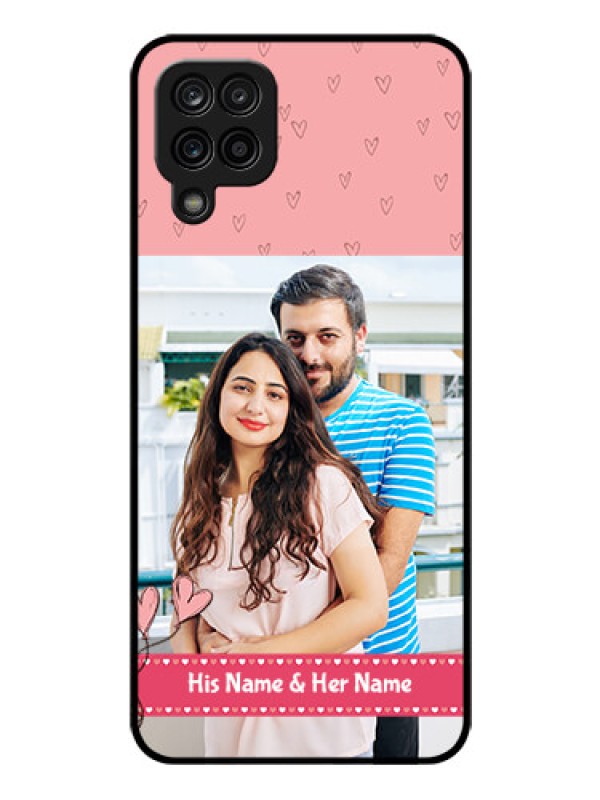 Custom Galaxy F12 Personalized Glass Phone Case - Love Design Peach Color