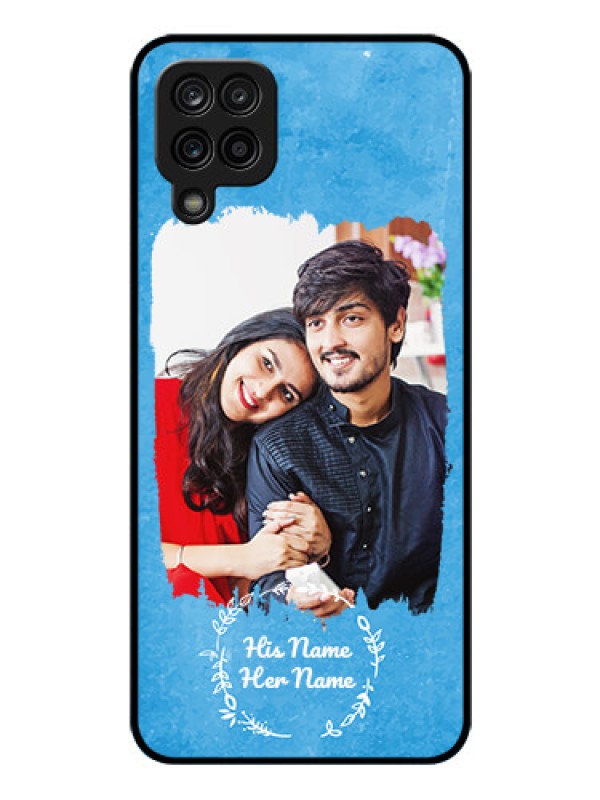 Custom Galaxy F12 Custom Glass Phone Case - Blue Color Vintage Design