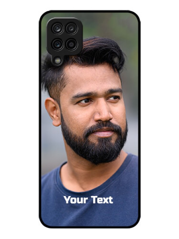 Custom Galaxy F12 Glass Mobile Cover: Photo with Text