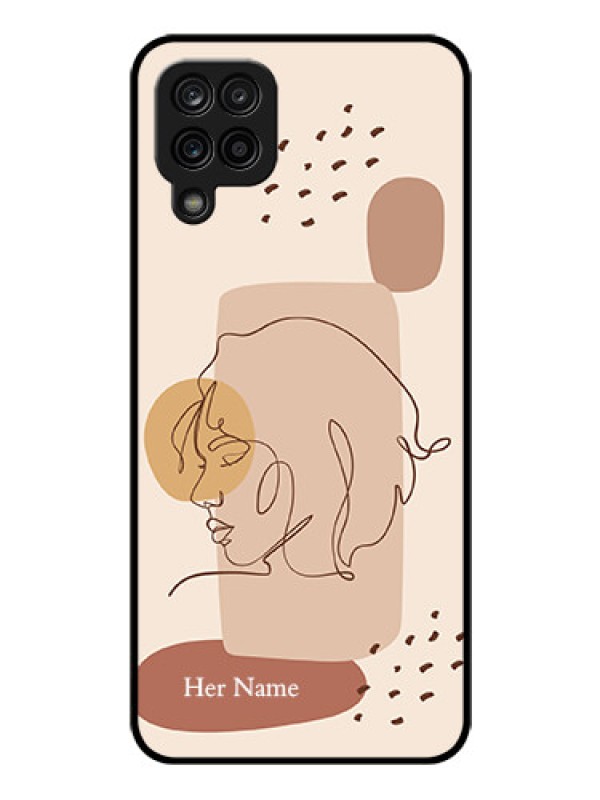 Custom Galaxy F12 Photo Printing on Glass Case - Calm Woman line art Design