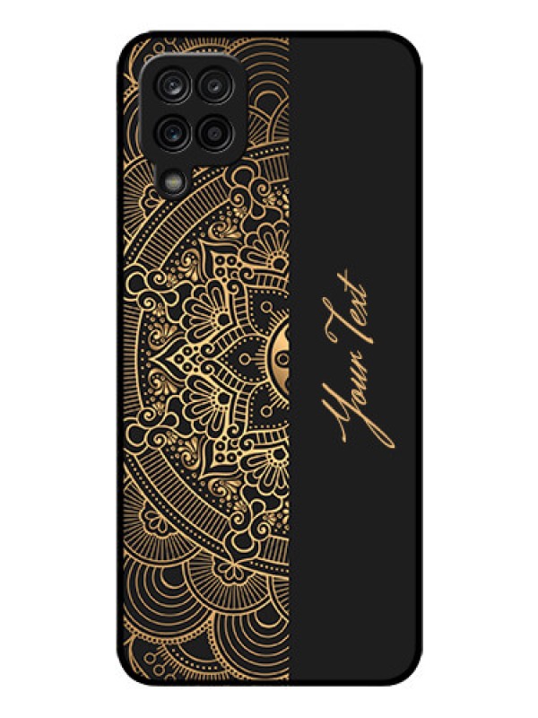 Custom Galaxy F12 Photo Printing on Glass Case - Mandala art with custom text Design