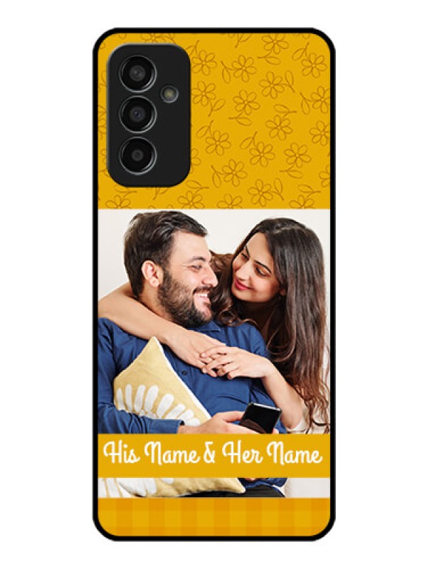 Custom Galaxy F13 Custom Glass Mobile Case - Yellow Floral Design