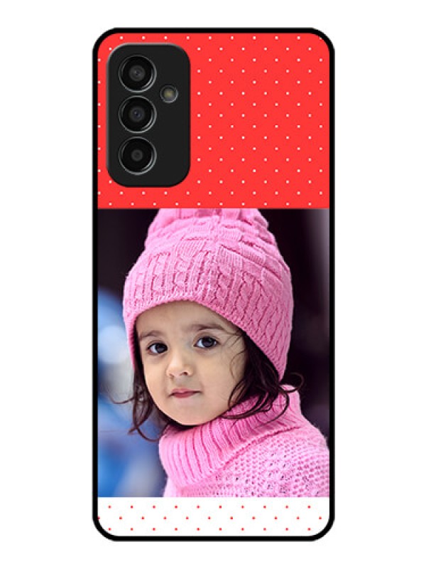 Custom Galaxy F13 Photo Printing on Glass Case - Red Pattern Design