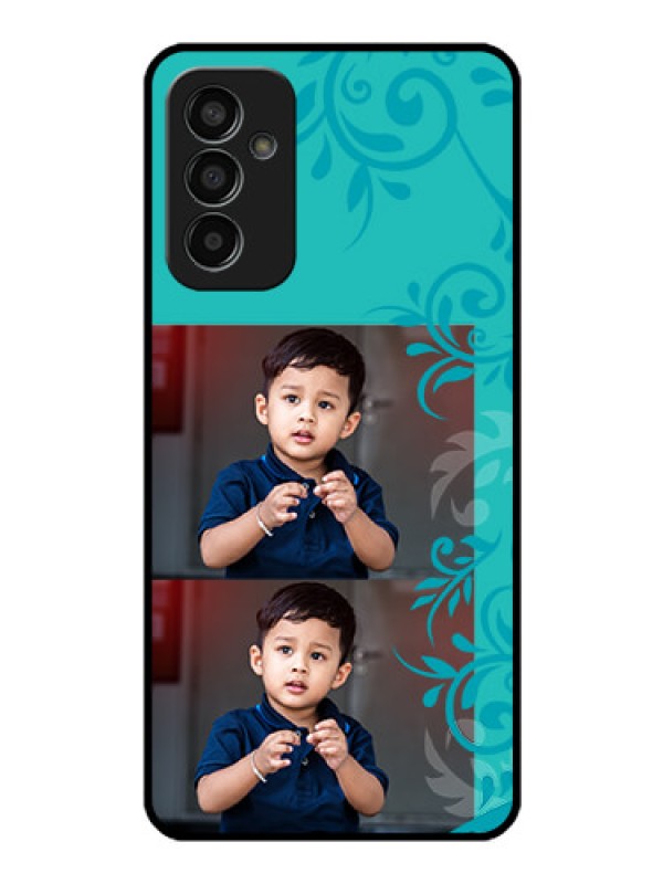 Custom Galaxy F13 Personalized Glass Phone Case - with Photo and Green Floral Design