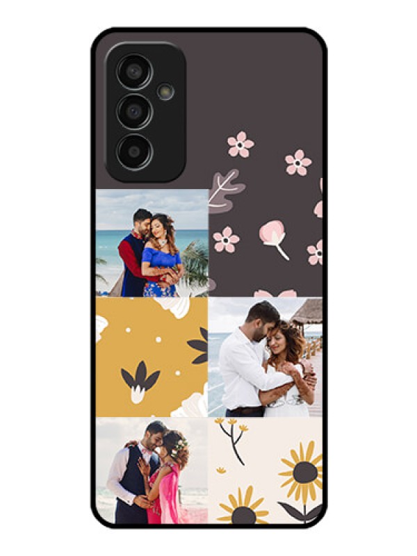 Custom Galaxy F13 Photo Printing on Glass Case - 3 Images with Floral Design