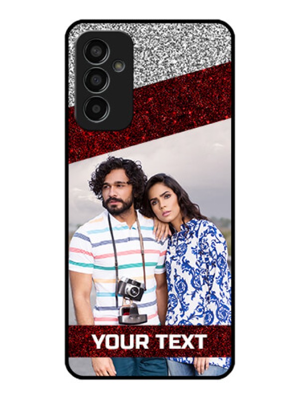 Custom Galaxy F13 Personalized Glass Phone Case - Image Holder with Glitter Strip Design
