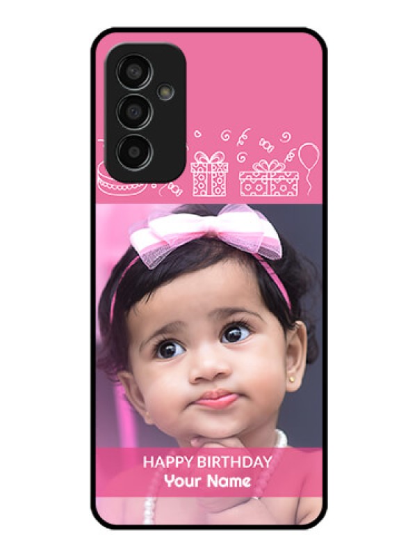 Custom Galaxy F13 Photo Printing on Glass Case - with Birthday Line Art Design