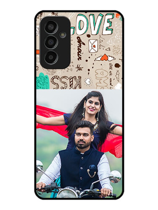 Custom Galaxy F13 Custom Glass Phone Case - Love Doodle Pattern