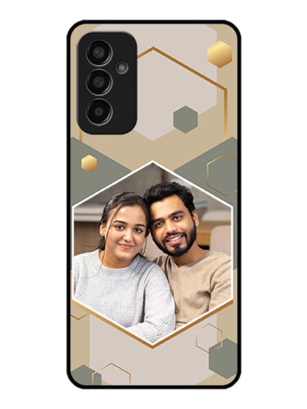Custom Galaxy F13 Photo Printing on Glass Case - Stylish Hexagon Pattern Design