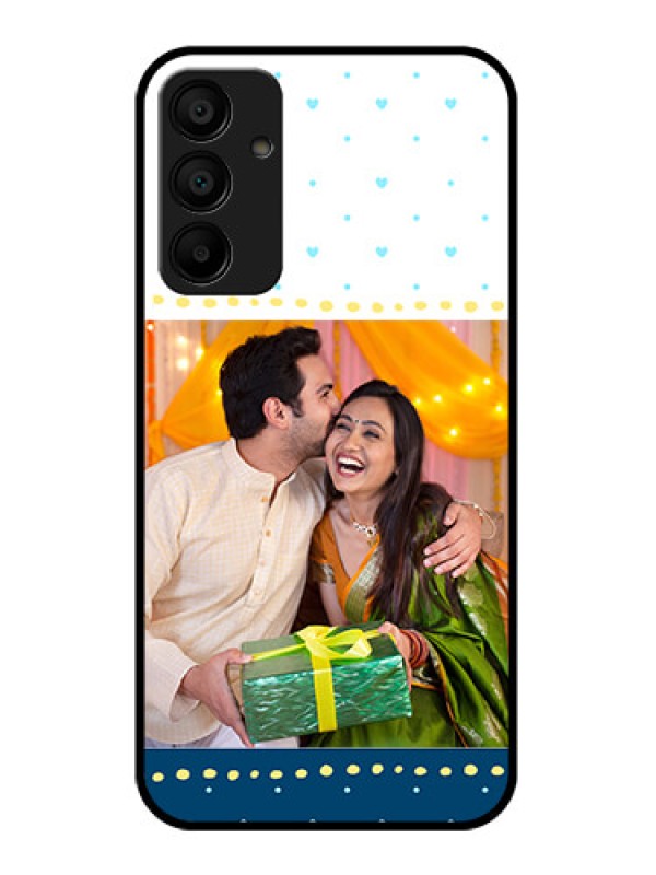 Custom Galaxy F15 5G Custom Glass Phone Case - White And Blue Abstract Design