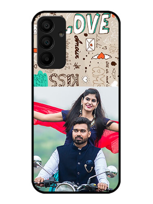 Custom Galaxy F15 5G Custom Glass Phone Case - Love Doodle Pattern