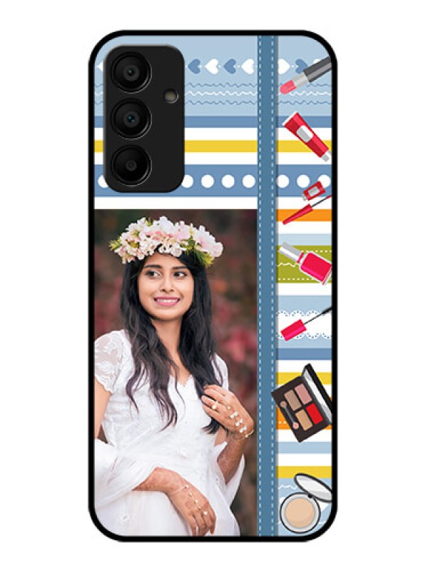 Custom Galaxy F15 5G Custom Glass Phone Case - Makeup Icons Design