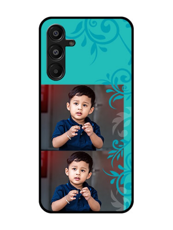 Custom Galaxy F16 5G Custom Glass Phone Case - With Photo And Green Floral Design