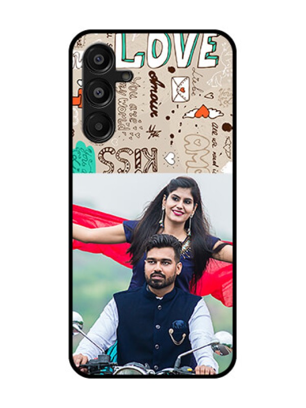 Custom Galaxy F16 5G Custom Glass Phone Case - Love Doodle Pattern
