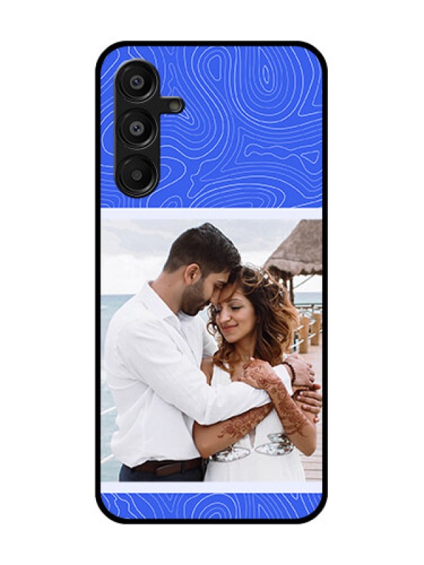 Custom Galaxy F16 5G Custom Glass Phone Case - Curved Line Art With Blue And White Design