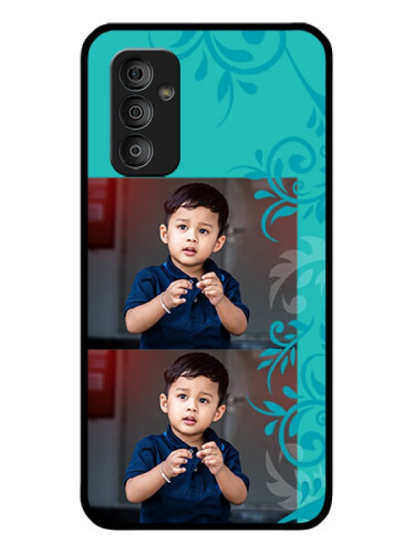 Custom Galaxy F23 5G Personalized Glass Phone Case - with Photo and Green Floral Design