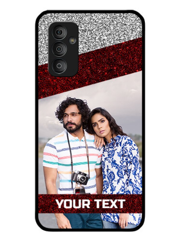 Custom Galaxy F23 5G Personalized Glass Phone Case - Image Holder with Glitter Strip Design