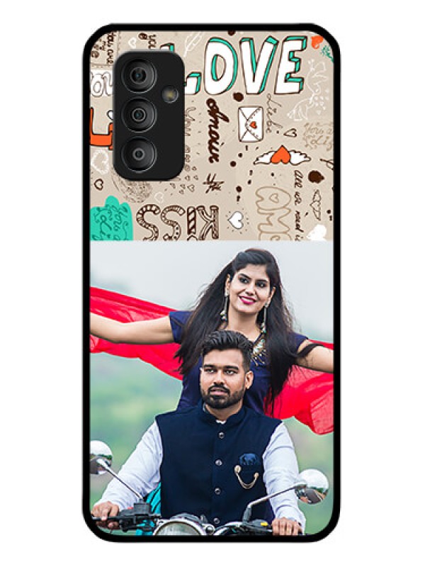 Custom Galaxy F23 5G Custom Glass Phone Case - Love Doodle Pattern