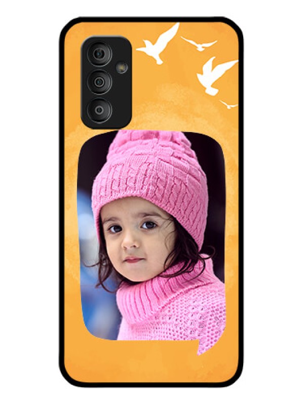 Custom Galaxy F23 5G Personalized Glass Phone Case - Water Color Design with Bird Icons