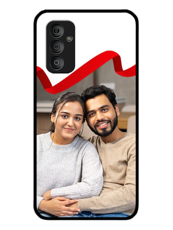 Custom Galaxy F23 5G Photo Printing on Glass Case - Red Ribbon Frame Design
