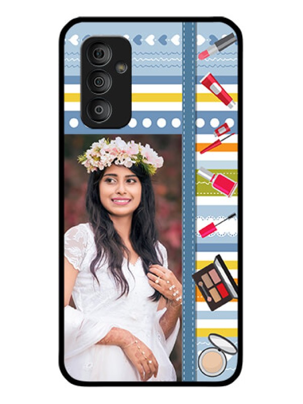 Custom Galaxy F23 5G Personalized Glass Phone Case - Makeup Icons Design