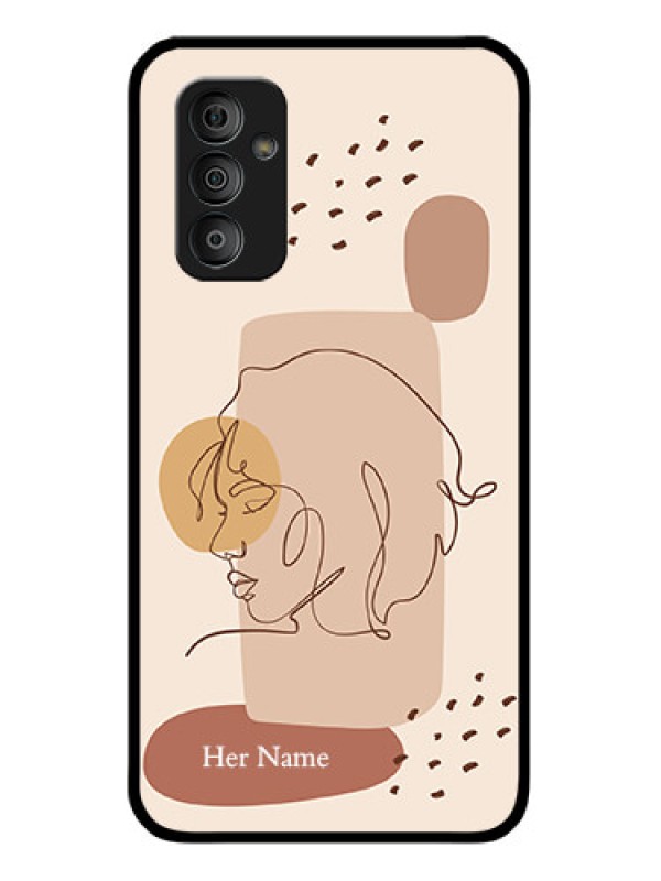 Custom Galaxy F23 Photo Printing on Glass Case - Calm Woman line art Design