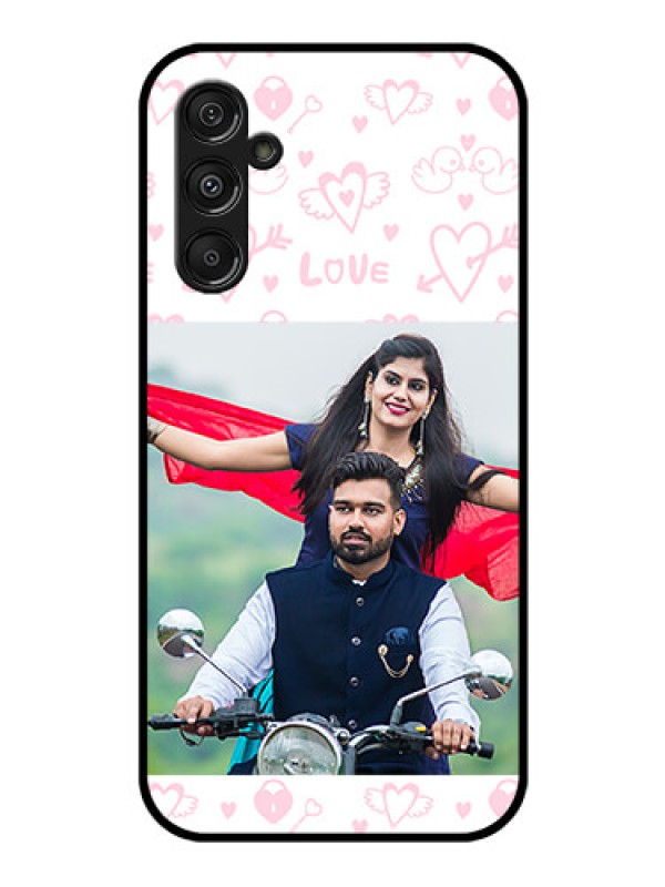 Custom Galaxy F34 5G Custom Glass Phone Case - Pink Flying Heart Design