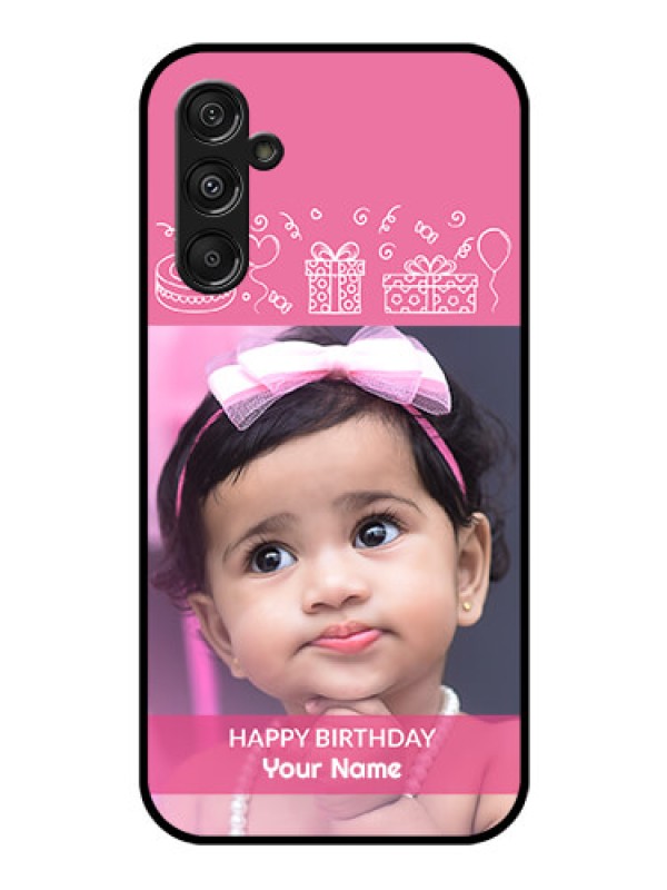 Custom Galaxy F34 5G Custom Glass Phone Case - With Birthday Line Art Design