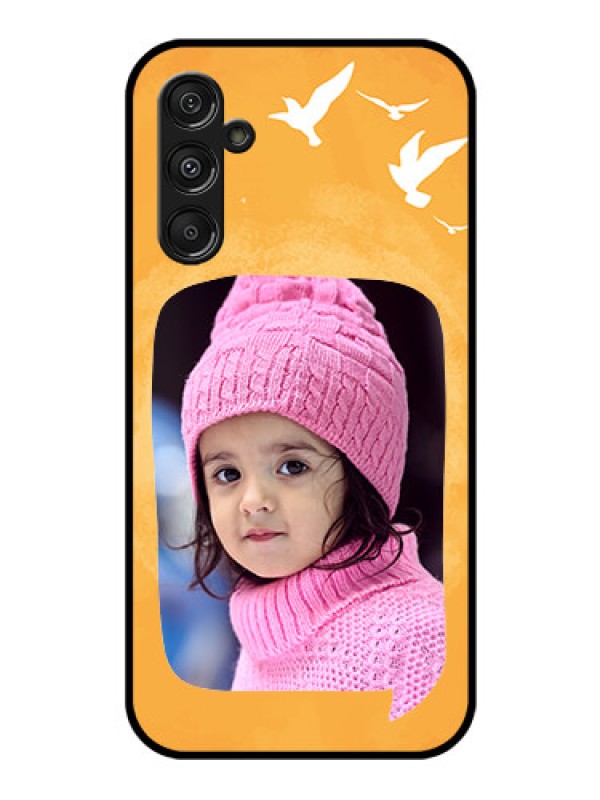 Custom Galaxy F34 5G Custom Glass Phone Case - Water Color Design With Bird Icons