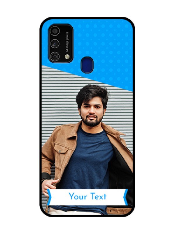 Custom Galaxy F41 Photo Printing on Glass Case  - Simple Blue Color Design