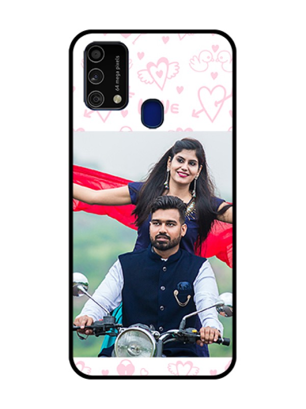 Custom Galaxy F41 Custom Glass Mobile Case  - Pink Flying Heart Design