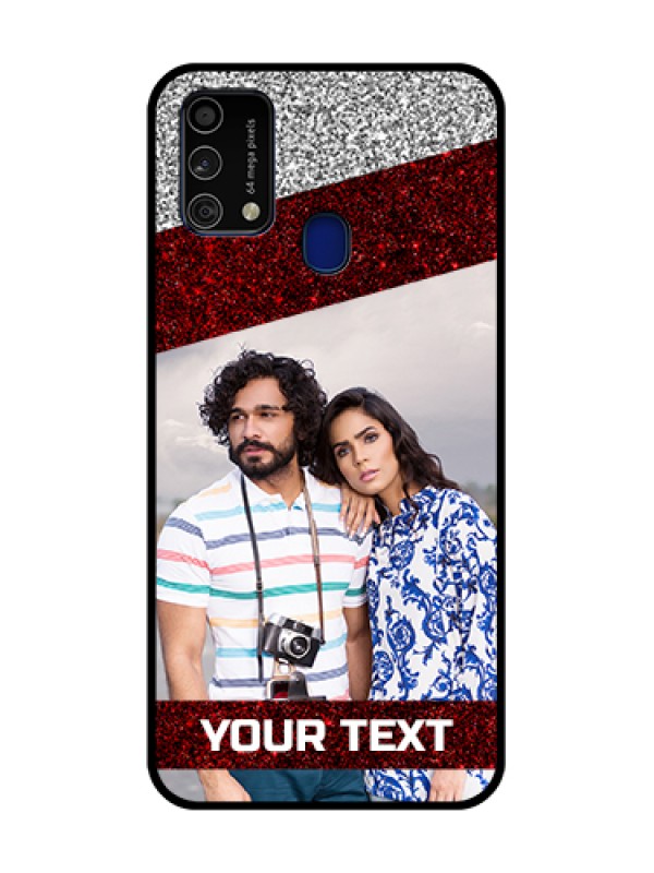 Custom Galaxy F41 Personalized Glass Phone Case  - Image Holder with Glitter Strip Design