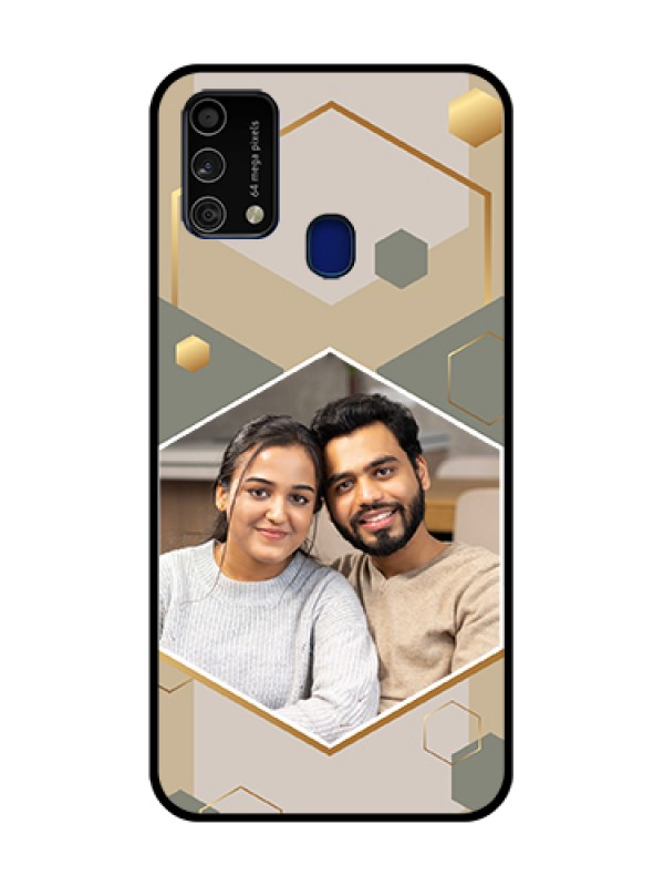 Custom Galaxy F41 Photo Printing on Glass Case - Stylish Hexagon Pattern Design