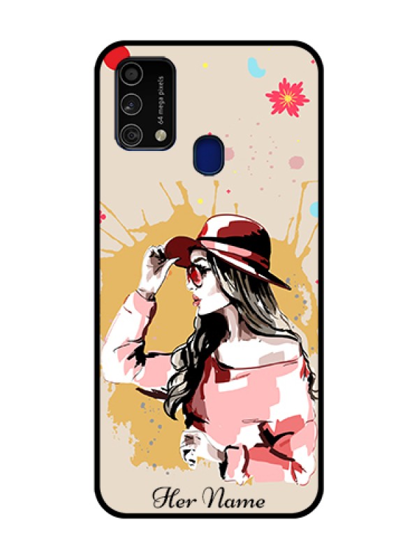 Custom Galaxy F41 Photo Printing on Glass Case - Women with pink hat Design